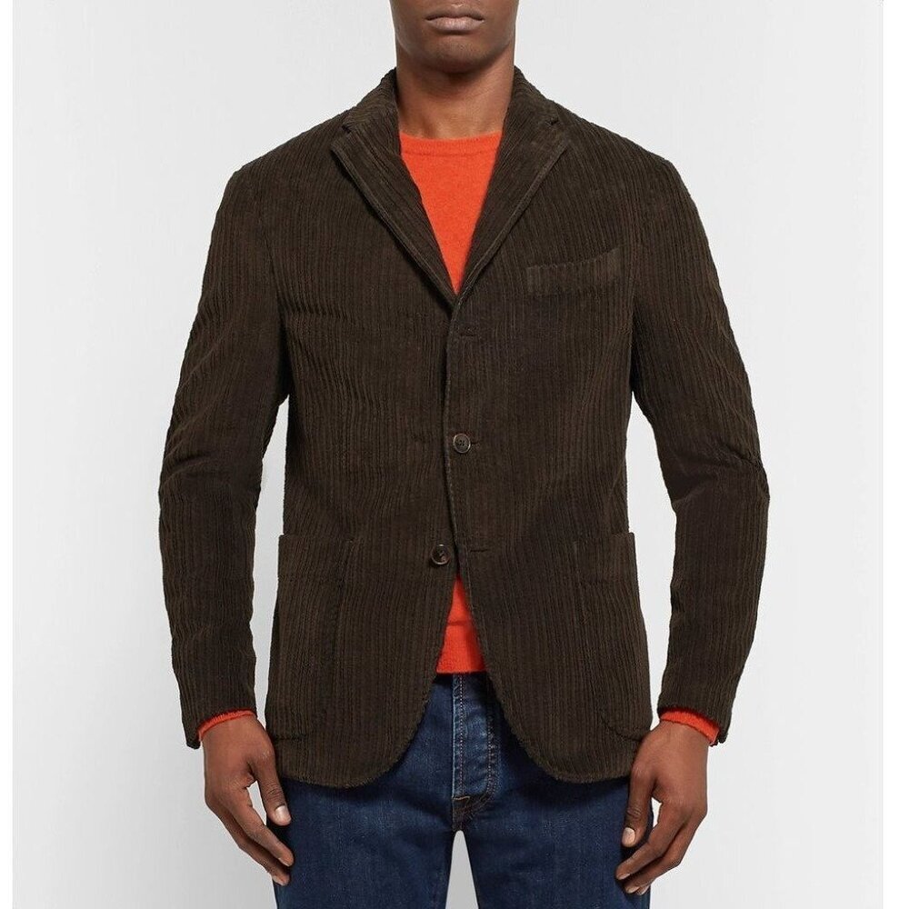 Boglioli 48 Dark Green Slim Fit K-Jacket Cotton Corduroy 3 Button Blazer Italy
